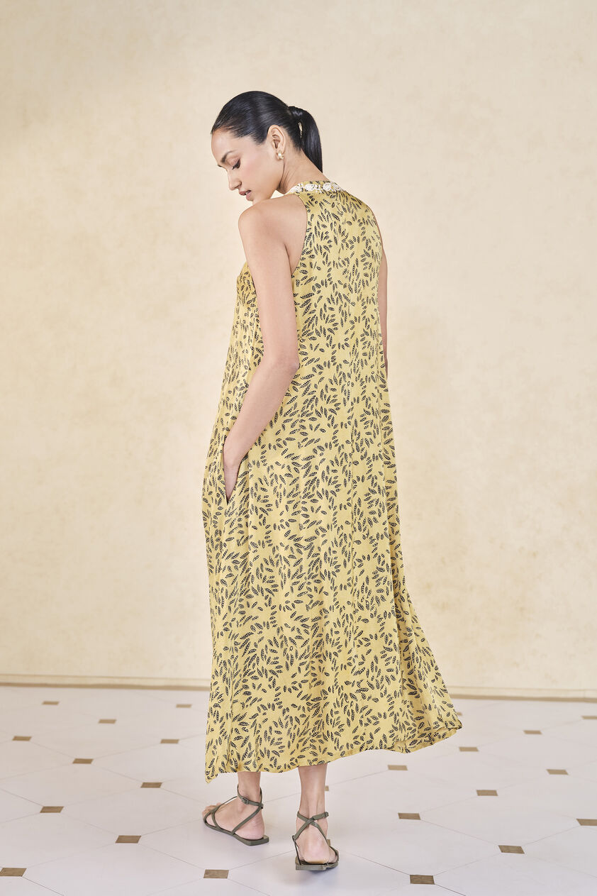 Leafbird Handcrafted Ajrakh A-Line Dress - Yellow, Yellow, image 2